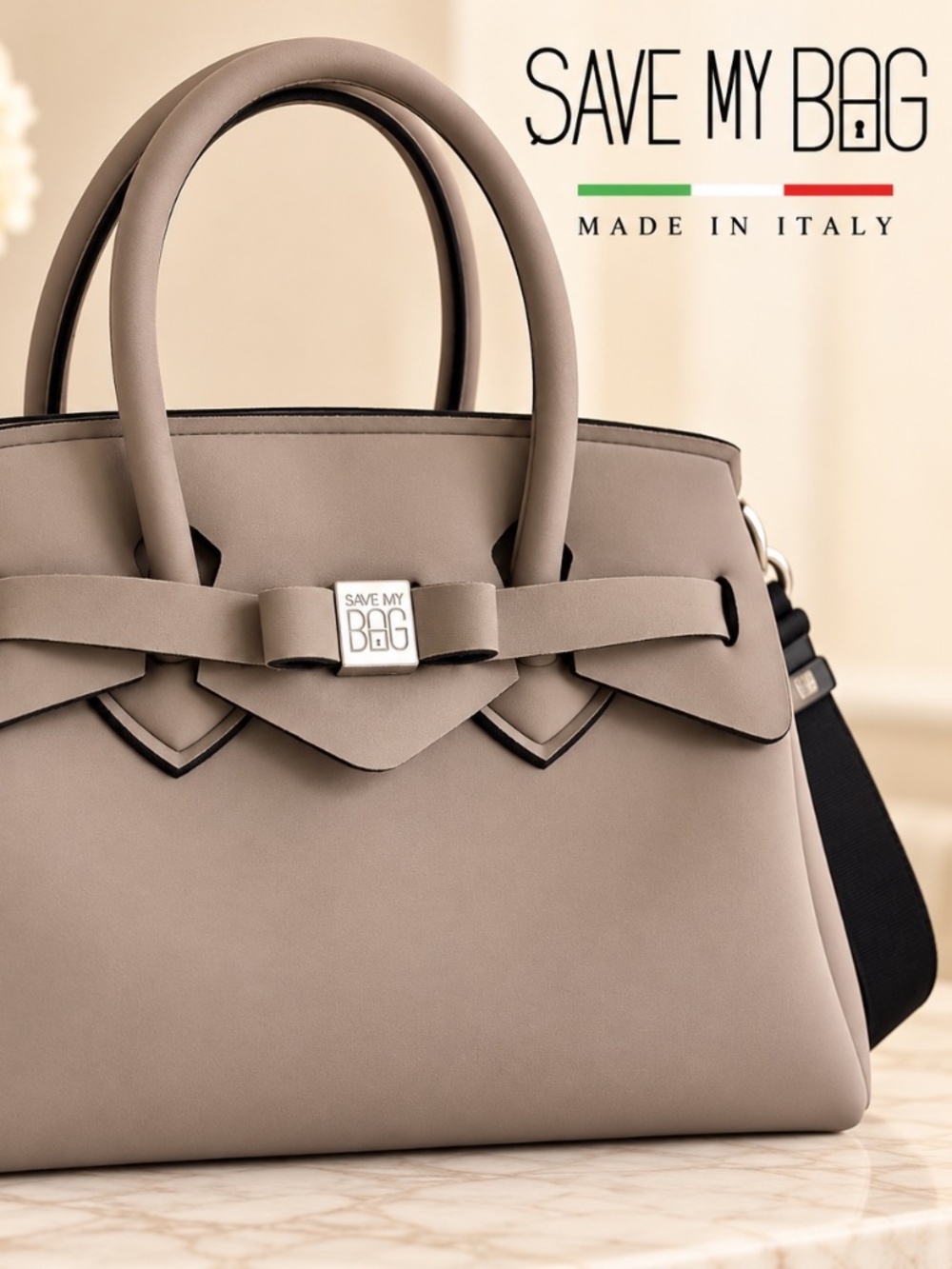 SAVE MY BAG Taupe Italian Lightweight Satchel Handbag